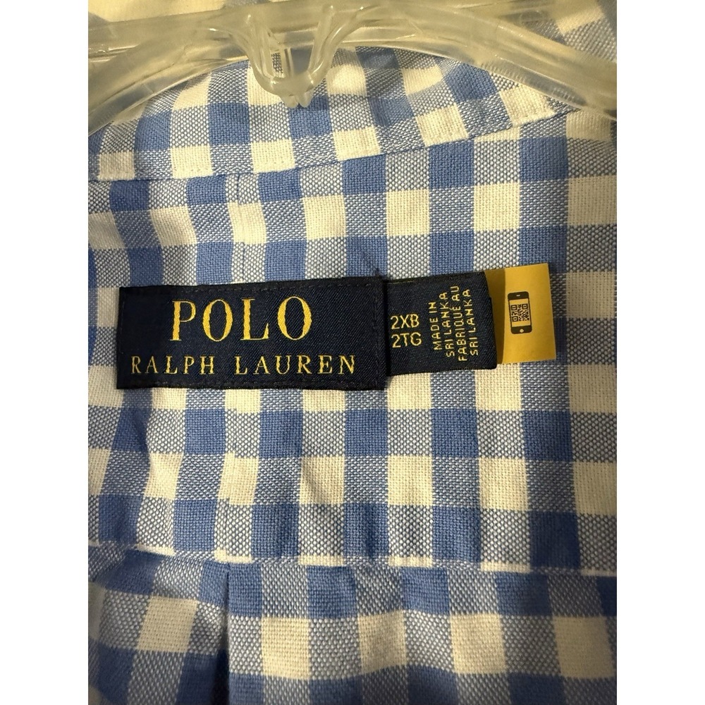 Polo Ralph Lauren Shirt Mens 2XB 2TG Blue GINGHAM Palm Tree Embroidered Oxford - Picture 6 of 10